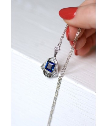 Pendentif collier Art Déco saphir synthétique, et diamants livraison et retour toujours gratuits