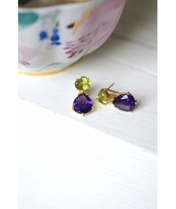 Boucles d'oreilles vintage goutte en or, améthystes, et péridots pas cher chine