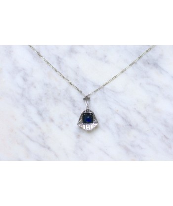 Pendentif collier Art Déco saphir synthétique, et diamants livraison et retour toujours gratuits