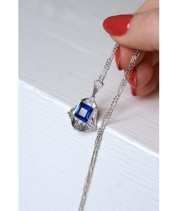 Pendentif collier Art Déco saphir synthétique, et diamants livraison et retour toujours gratuits