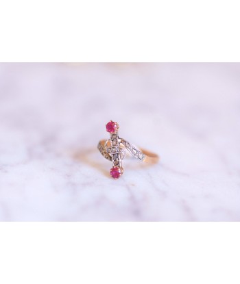 Bague Victorienne ancienne or rose, diamants, rubis pas cher chine