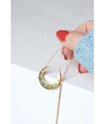 Collier pendentif croissant de lune or et turquoise Profitez des Offres !