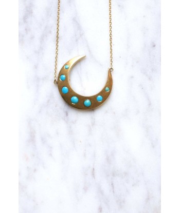 Collier pendentif croissant de lune or et turquoise Profitez des Offres !