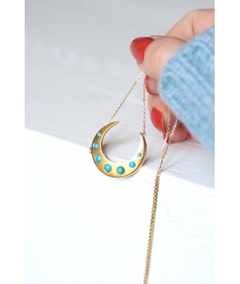 Collier pendentif croissant de lune or et turquoise Profitez des Offres !