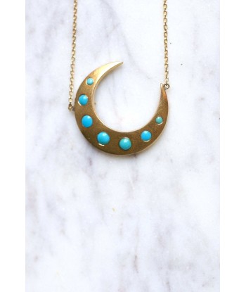 Collier pendentif croissant de lune or et turquoise Profitez des Offres !