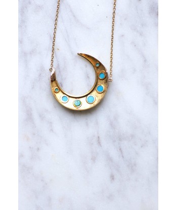 Collier pendentif croissant de lune or et turquoise Profitez des Offres !