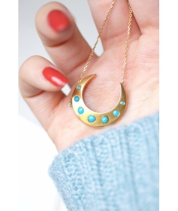 Collier pendentif croissant de lune or et turquoise Profitez des Offres !