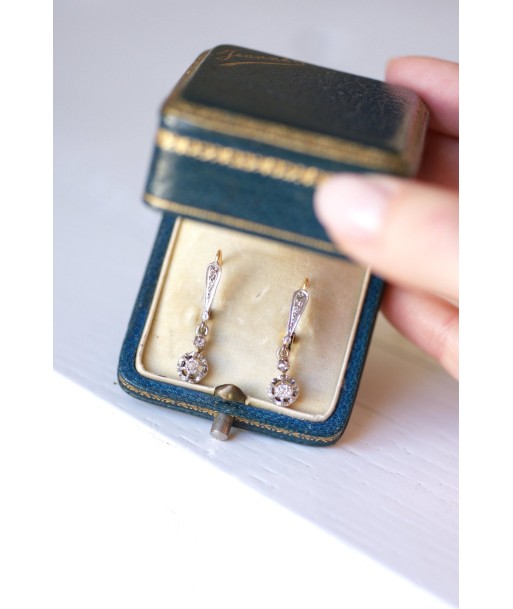 Boucles d'oreilles dormeuses anciennes pendantes diamants destockage