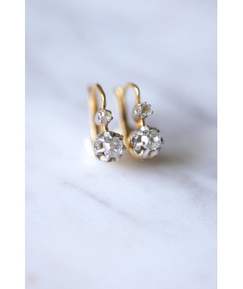 Boucles d'oreilles dormeuses anciennes en or, platine, et diamants 0.40Ct les ligaments