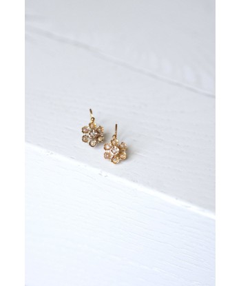 Boucles d'oreilles fleurs anciennes perles et diamant pas chere