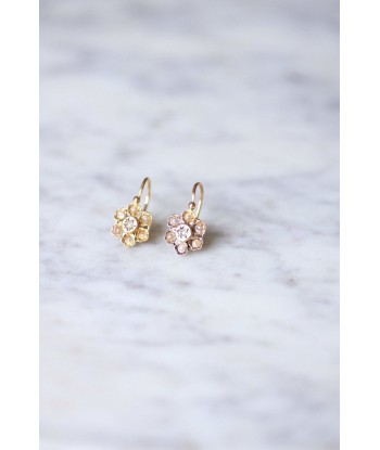 Boucles d'oreilles fleurs anciennes perles et diamant pas chere