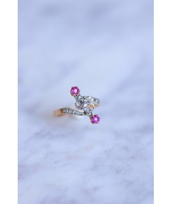 Bague Victorienne ancienne or rose, diamants, rubis pas cher chine