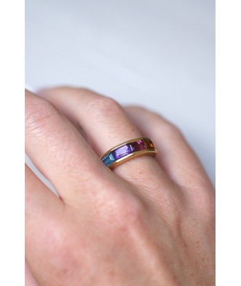 Bague jonc pierres arc en ciel en or de la marque