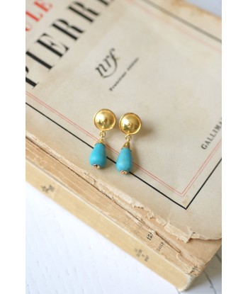 Boucles d'oreilles or et goutte de turquoise Faites des économies