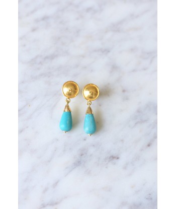 Boucles d'oreilles or et goutte de turquoise Faites des économies