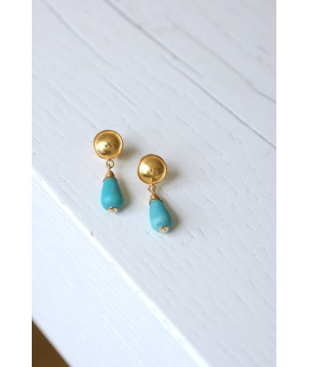 Boucles d'oreilles or et goutte de turquoise Faites des économies