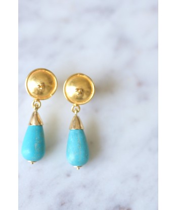 Boucles d'oreilles or et goutte de turquoise Faites des économies