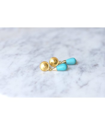 Boucles d'oreilles or et goutte de turquoise Faites des économies