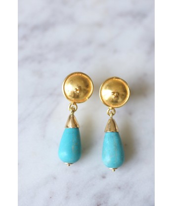 Boucles d'oreilles or et goutte de turquoise Faites des économies