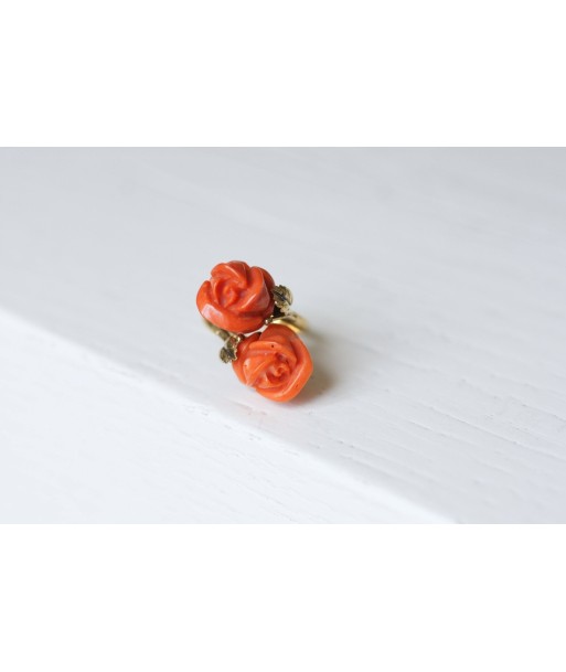 Bague double fleurs corail et or online