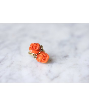 Bague double fleurs corail et or online