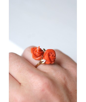 Bague double fleurs corail et or online