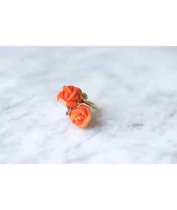 Bague double fleurs corail et or online