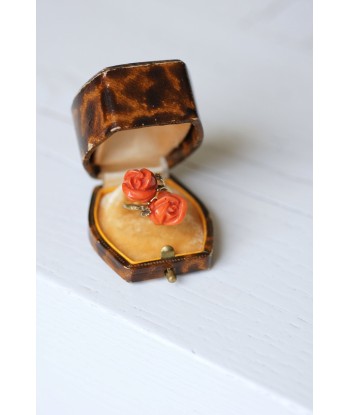 Bague double fleurs corail et or online