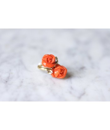 Bague double fleurs corail et or online