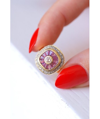 Bague en or jaune style Art Deco diamants et rubis calibrés Vous souhaitez 