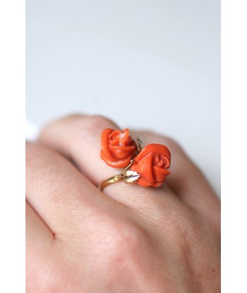 Bague double fleurs corail et or online