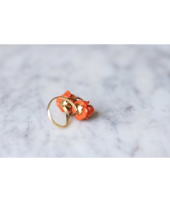 Bague double fleurs corail et or online