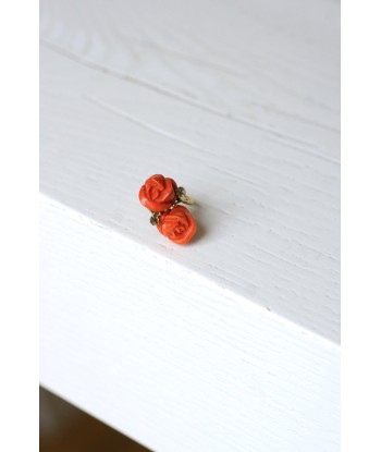 Bague double fleurs corail et or online