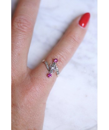 Bague Victorienne ancienne or rose, diamants, rubis pas cher chine