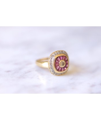 Bague en or jaune style Art Deco diamants et rubis calibrés Vous souhaitez 