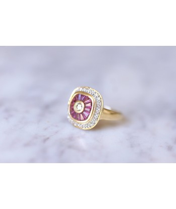 Bague en or jaune style Art Deco diamants et rubis calibrés Vous souhaitez 