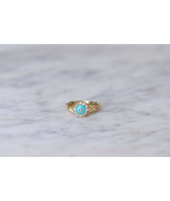 Bague ancienne pâte de verre turquoise et diamants Les êtres humains sont 