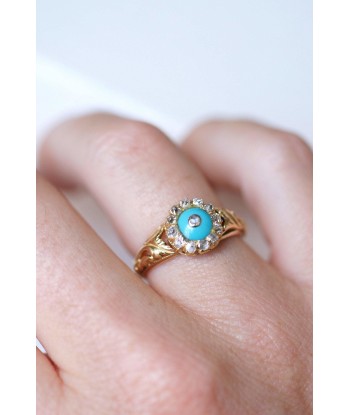 Bague ancienne pâte de verre turquoise et diamants Les êtres humains sont 