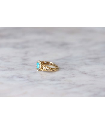 Bague ancienne pâte de verre turquoise et diamants Les êtres humains sont 