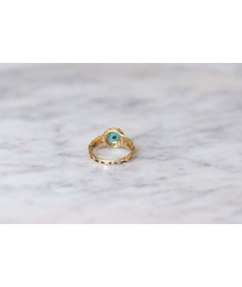 Bague ancienne pâte de verre turquoise et diamants Les êtres humains sont 