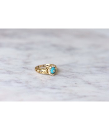 Bague ancienne pâte de verre turquoise et diamants Les êtres humains sont 