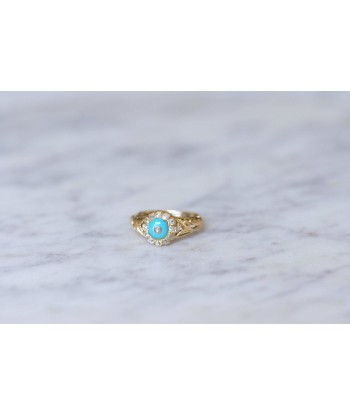 Bague ancienne pâte de verre turquoise et diamants Les êtres humains sont 