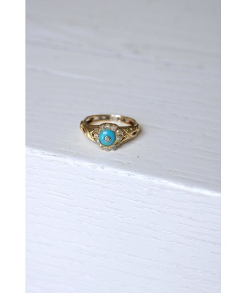 Bague ancienne pâte de verre turquoise et diamants Les êtres humains sont 