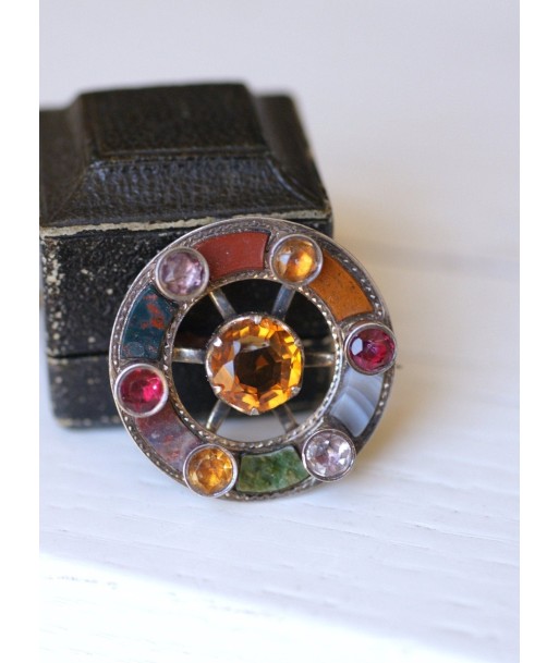 Broche ronde Ecossaise ancienne citrine, jaspe, et agate commande en ligne