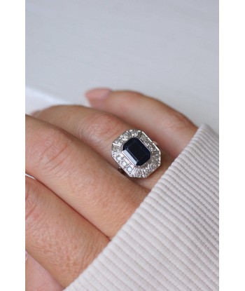 Bague Art Deco saphir entourage diamants la chaussure