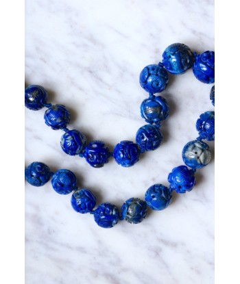 Collier perles de lapis lazuli sculptées la colonne vertébrale