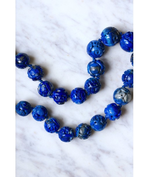 Collier perles de lapis lazuli sculptées la colonne vertébrale