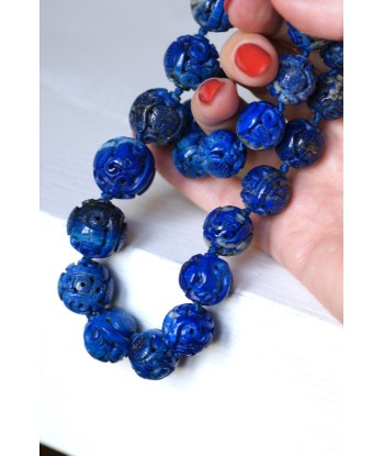 Collier perles de lapis lazuli sculptées la colonne vertébrale