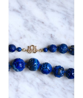 Collier perles de lapis lazuli sculptées la colonne vertébrale