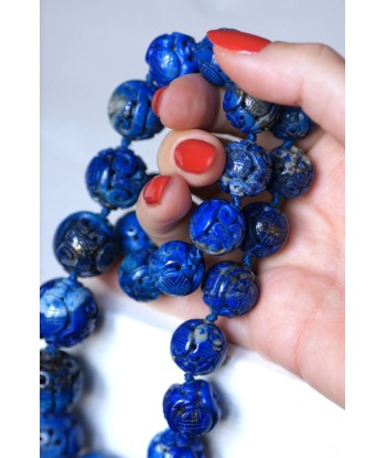 Collier perles de lapis lazuli sculptées la colonne vertébrale